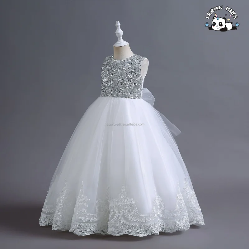 LEZONKIDS - Vestido de Menina Personalizado para festa de aniversário de casamento, vestido de princesa de tule com lantejoulas branco